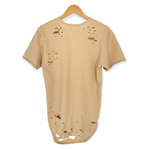 Saint Morta | Men's Small | Destroyed Longline Rounded Hem T-Shirt in Sandstone - Picture 5 of 6
